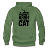 Strong Woman And Her Cat - Black - Gildan Heavy Blend Adult Hoodie - military green