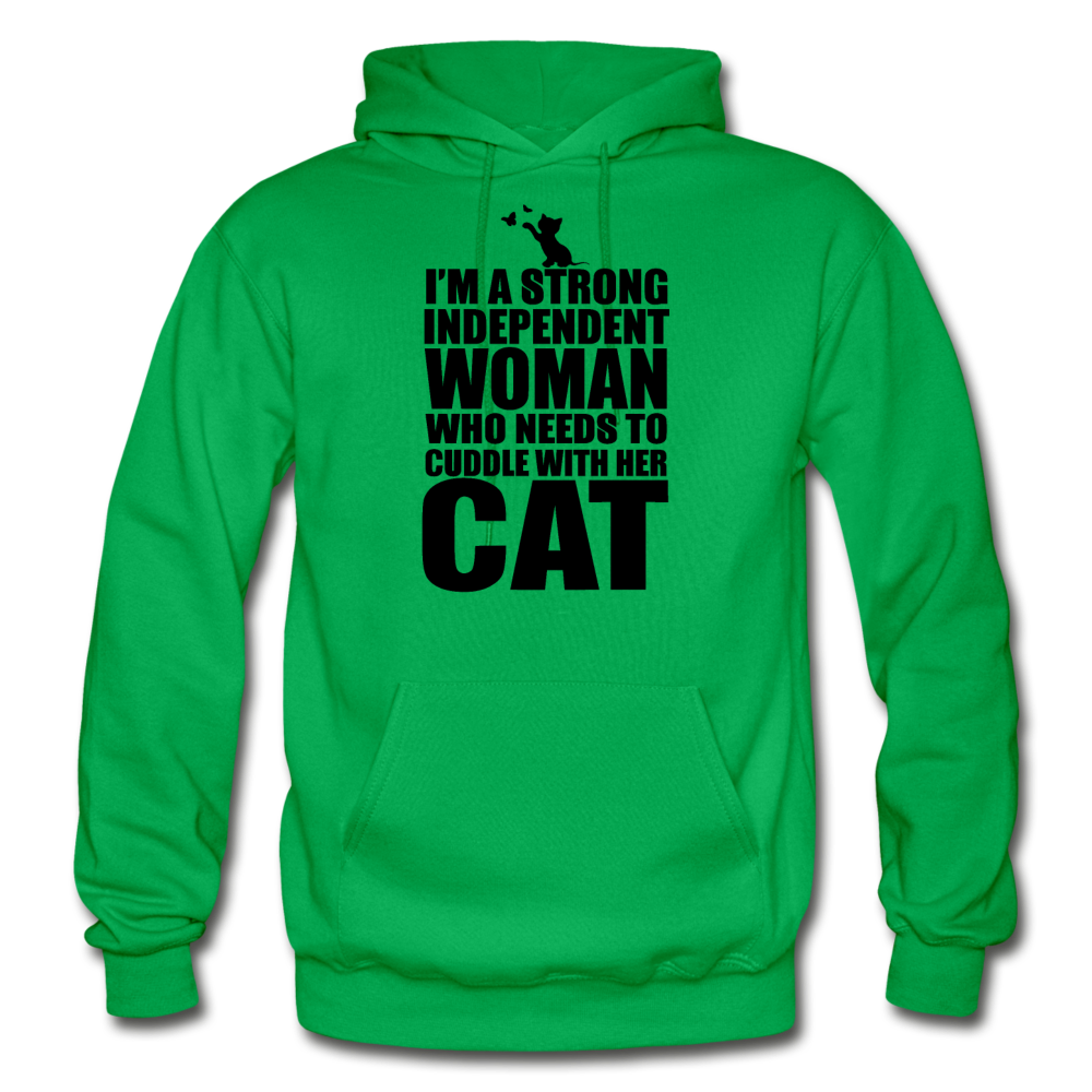 Strong Woman And Her Cat - Black - Gildan Heavy Blend Adult Hoodie - kelly green