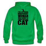 Strong Woman And Her Cat - Black - Gildan Heavy Blend Adult Hoodie - kelly green