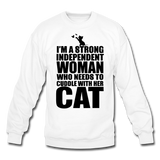 Strong Woman And Her Cat - Black - Crewneck Sweatshirt - white