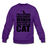 Strong Woman And Her Cat - Black - Crewneck Sweatshirt - purple