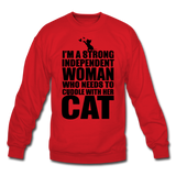 Strong Woman And Her Cat - Black - Crewneck Sweatshirt - red