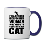 Strong Woman And Her Cat - Black - Contrast Coffee Mug - white/cobalt blue