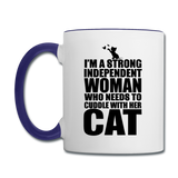 Strong Woman And Her Cat - Black - Contrast Coffee Mug - white/cobalt blue