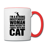 Strong Woman And Her Cat - Black - Contrast Coffee Mug - white/red