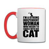 Strong Woman And Her Cat - Black - Contrast Coffee Mug - white/red