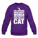 Strong Woman And Her Cat - White - Crewneck Sweatshirt - purple