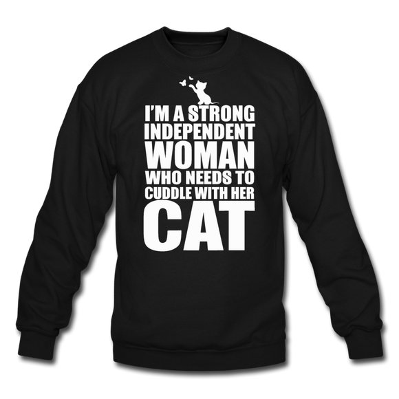 Strong Woman And Her Cat - White - Crewneck Sweatshirt - black
