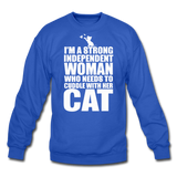 Strong Woman And Her Cat - White - Crewneck Sweatshirt - royal blue