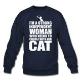 Strong Woman And Her Cat - White - Crewneck Sweatshirt - navy