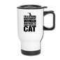 Strong Woman And Her Cat - Black - Travel Mug - white