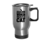 Strong Woman And Her Cat - Black - Travel Mug - silver