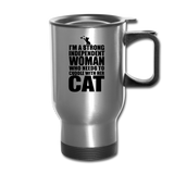 Strong Woman And Her Cat - Black - Travel Mug - silver