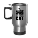 Strong Woman And Her Cat - Black - Travel Mug - silver