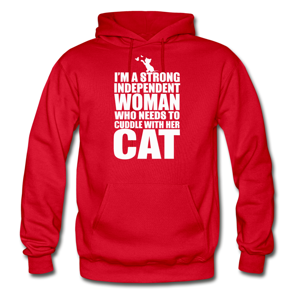 Strong Woman And Her Cat - White - Gildan Heavy Blend Adult Hoodie - red