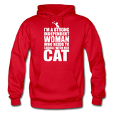 Strong Woman And Her Cat - White - Gildan Heavy Blend Adult Hoodie - red
