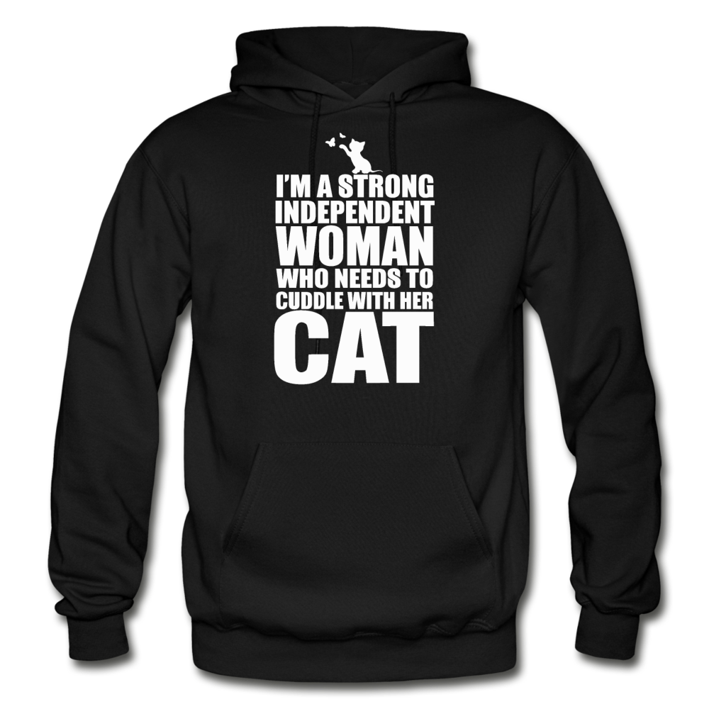 Strong Woman And Her Cat - White - Gildan Heavy Blend Adult Hoodie - black