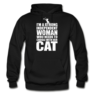 Strong Woman And Her Cat - White - Gildan Heavy Blend Adult Hoodie - black