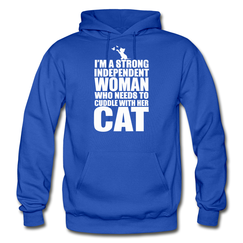 Strong Woman And Her Cat - White - Gildan Heavy Blend Adult Hoodie - royal blue