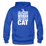 Strong Woman And Her Cat - White - Gildan Heavy Blend Adult Hoodie - royal blue