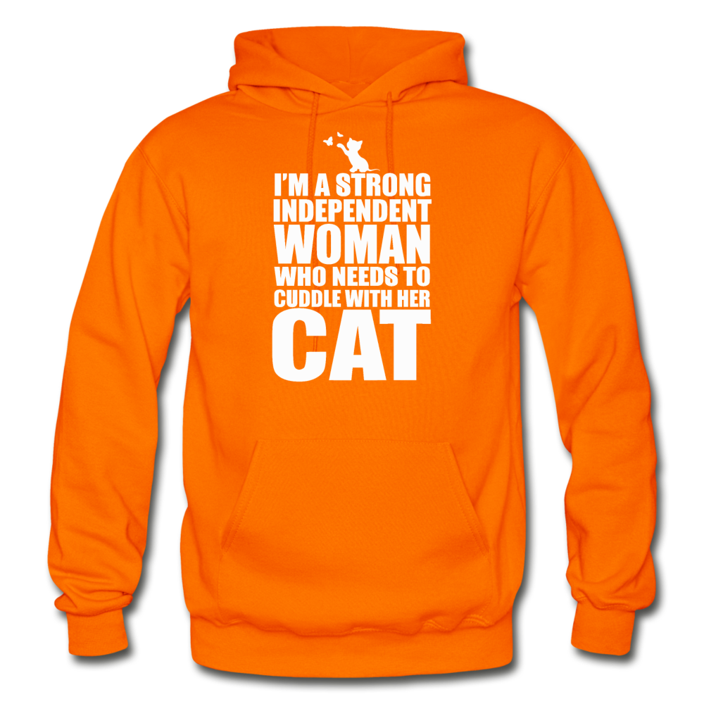 Strong Woman And Her Cat - White - Gildan Heavy Blend Adult Hoodie - orange