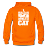 Strong Woman And Her Cat - White - Gildan Heavy Blend Adult Hoodie - orange