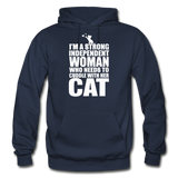 Strong Woman And Her Cat - White - Gildan Heavy Blend Adult Hoodie - navy