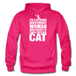 Strong Woman And Her Cat - White - Gildan Heavy Blend Adult Hoodie - fuchsia