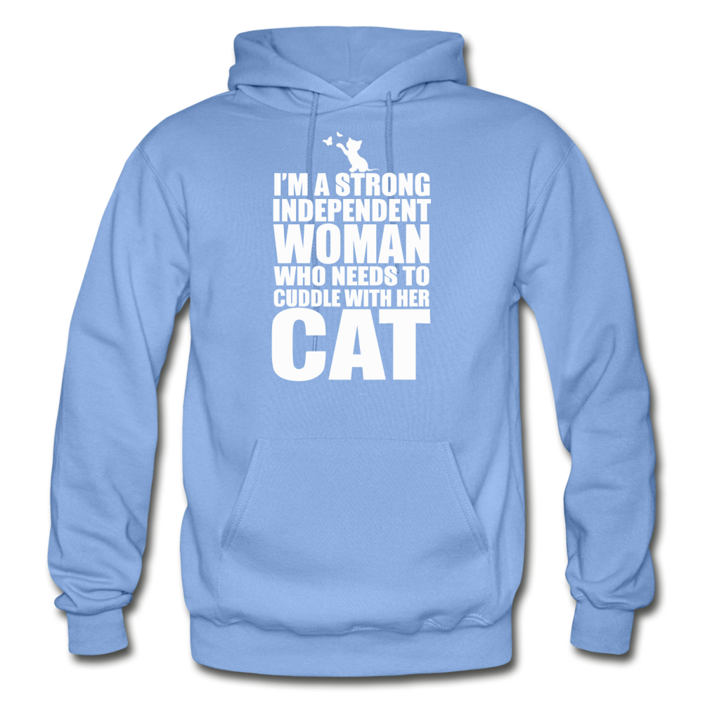 Strong Woman And Her Cat - White - Gildan Heavy Blend Adult Hoodie - carolina blue