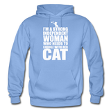 Strong Woman And Her Cat - White - Gildan Heavy Blend Adult Hoodie - carolina blue