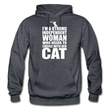 Strong Woman And Her Cat - White - Gildan Heavy Blend Adult Hoodie - charcoal gray