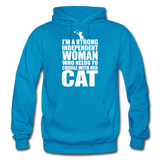 Strong Woman And Her Cat - White - Gildan Heavy Blend Adult Hoodie - turquoise