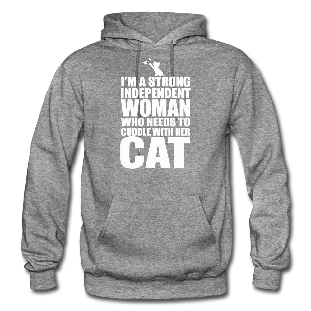 Strong Woman And Her Cat - White - Gildan Heavy Blend Adult Hoodie - graphite heather