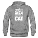 Strong Woman And Her Cat - White - Gildan Heavy Blend Adult Hoodie - graphite heather