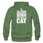 Strong Woman And Her Cat - White - Gildan Heavy Blend Adult Hoodie - military green