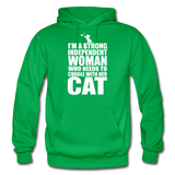 Strong Woman And Her Cat - White - Gildan Heavy Blend Adult Hoodie - kelly green