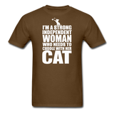 Strong Woman And Her Cat - White - Unisex Classic T-Shirt - brown