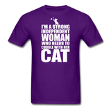 Strong Woman And Her Cat - White - Unisex Classic T-Shirt - purple
