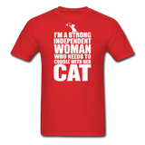 Strong Woman And Her Cat - White - Unisex Classic T-Shirt - red