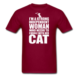 Strong Woman And Her Cat - White - Unisex Classic T-Shirt - burgundy