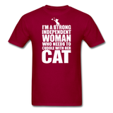 Strong Woman And Her Cat - White - Unisex Classic T-Shirt - dark red