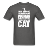 Strong Woman And Her Cat - White - Unisex Classic T-Shirt - charcoal