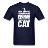 Strong Woman And Her Cat - White - Unisex Classic T-Shirt - navy