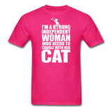Strong Woman And Her Cat - White - Unisex Classic T-Shirt - fuchsia