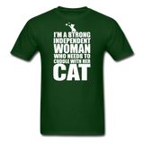 Strong Woman And Her Cat - White - Unisex Classic T-Shirt - forest green