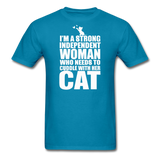 Strong Woman And Her Cat - White - Unisex Classic T-Shirt - turquoise