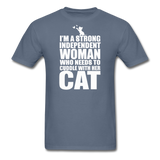 Strong Woman And Her Cat - White - Unisex Classic T-Shirt - denim