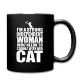 Strong Woman And Her Cat - White - Full Color Mug - black