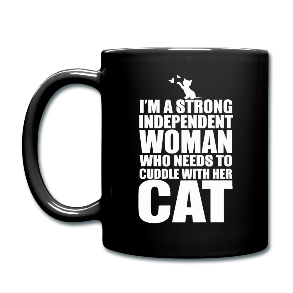 Strong Woman And Her Cat - White - Full Color Mug - black