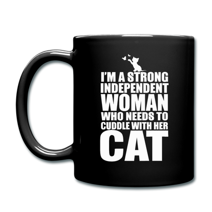 Strong Woman And Her Cat - White - Full Color Mug - black